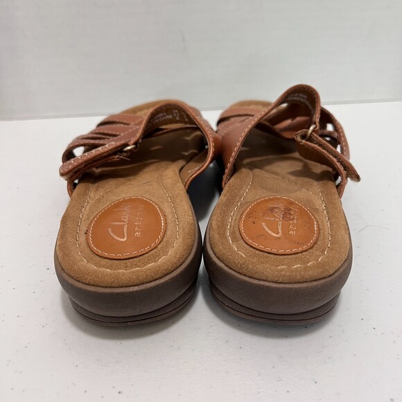 Clarks Reid Newport Women's Cognac Leather Strappy Slide Sandals Size 6 M - Picture 4 of 10